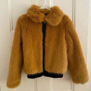 Maje Camel Bronx Faux Fur Jacket Size 36